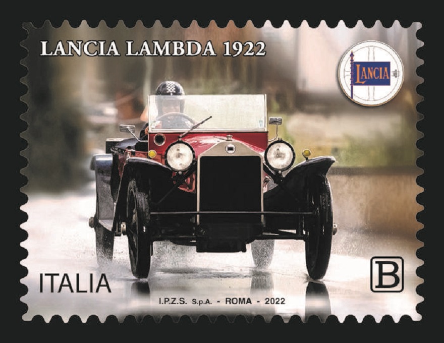 Un francobollo per i 100 anni della Lancia Lambda.