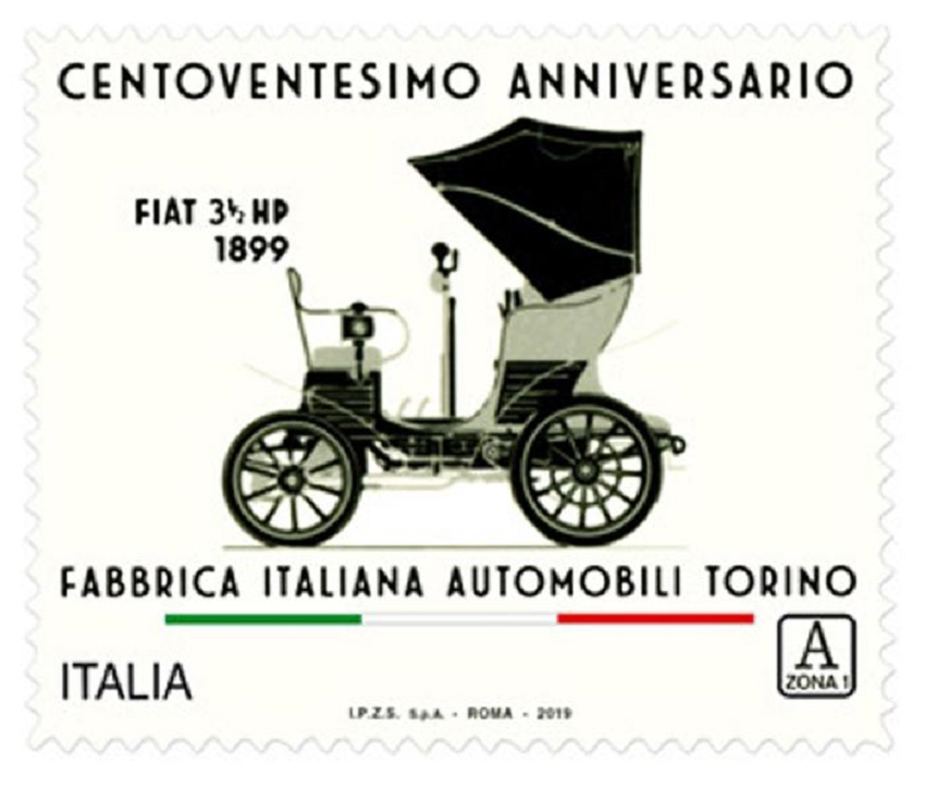 La prima Fiat nel francobollo che celebra i 120 anni.