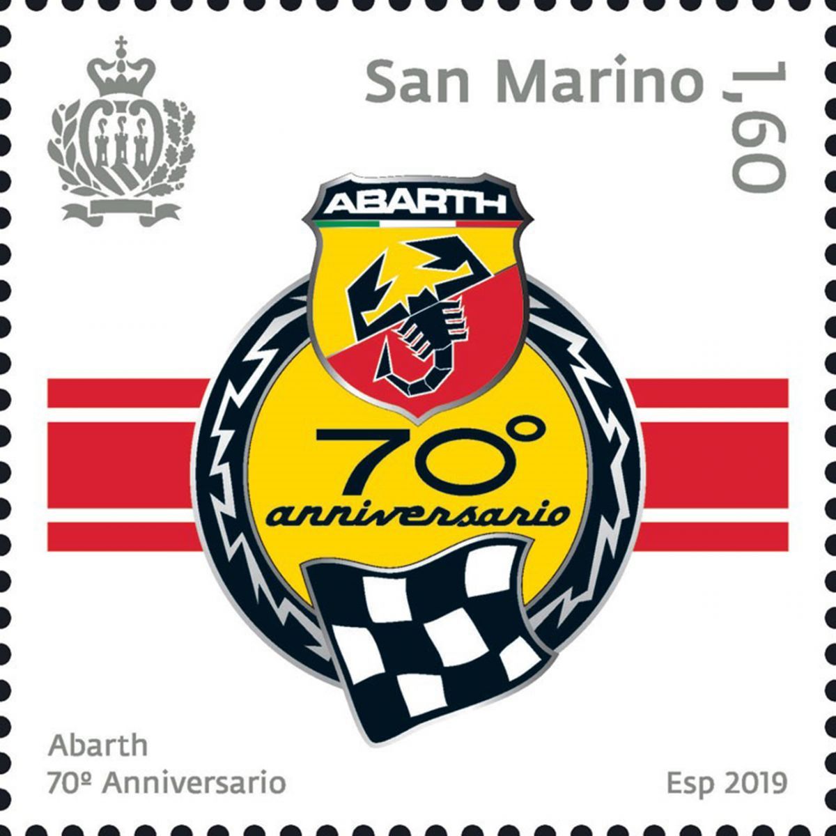 Un francobollo celebrativo per il 70° anniversario dell’Abarth.